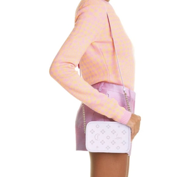 CHRISTIAN LOUBOUTIN RADIOLOUBI SMALL LEATHER CROSSBODY BAG PINK PERFORATED - Picture 7 of 12